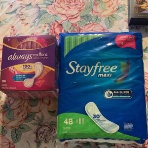 Stayfree Maxi Pads and Always Radiant Liners Bundle